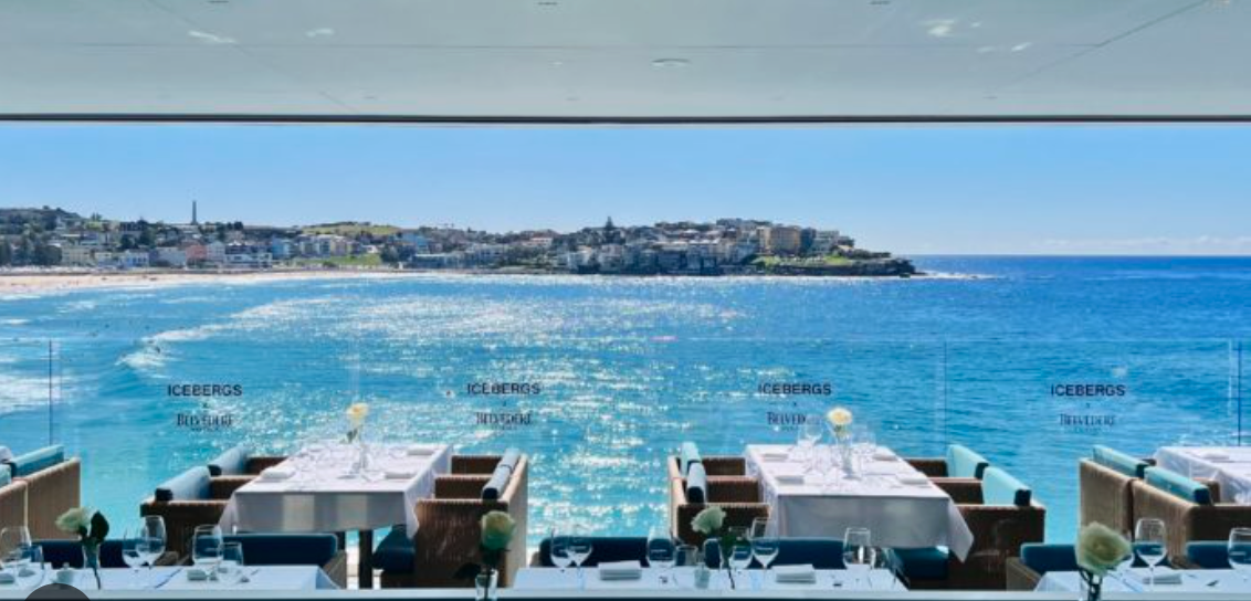 Bondi Beach restaurant with an ocean backdrop